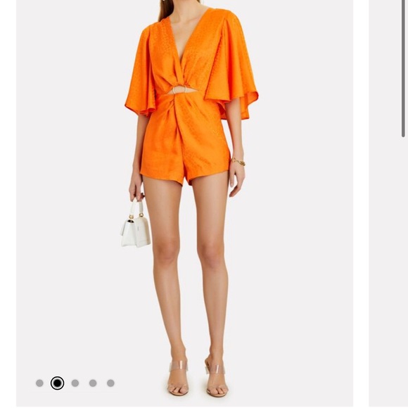 Significant Other Isabel Orange Floral Jacquard Cut-Out Romper - Picture 4 of 5